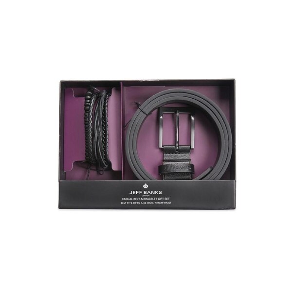 2pc Jeff Banks Men's Cut To Size Belt & Hand Wrist Bracelet Accessory Set Black