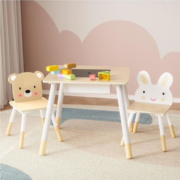 1 Keezi Kids Table and 2 Chairs Set Blackboard