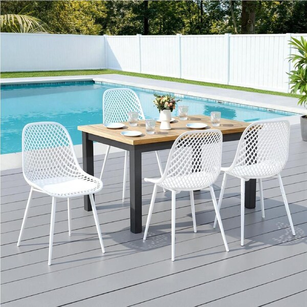 4PC Gardeon Outdoor Dining Chairs PP Lounge Chair Patio Garden Furniture White
