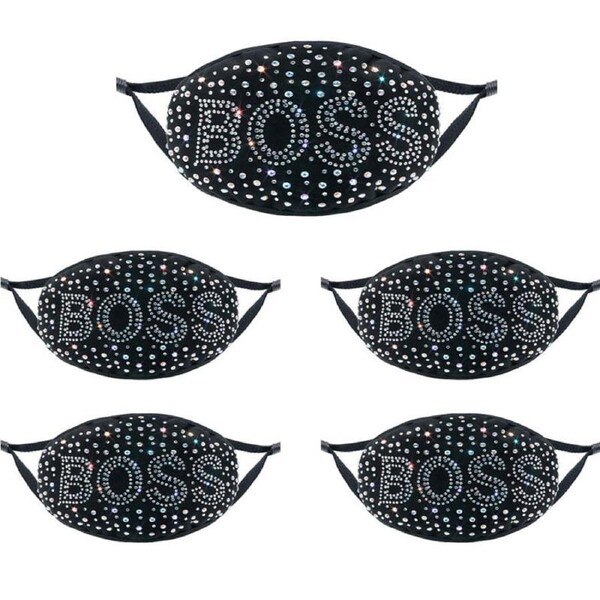 Catzon 5Pcs Sparkly Sparkling Bling Rhinestone Face Mask for Women-BOSS