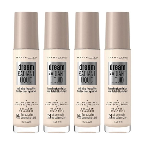 4x Maybelline Dream Radiant Liquid Foundation 30ml 02 Fair Porcelain