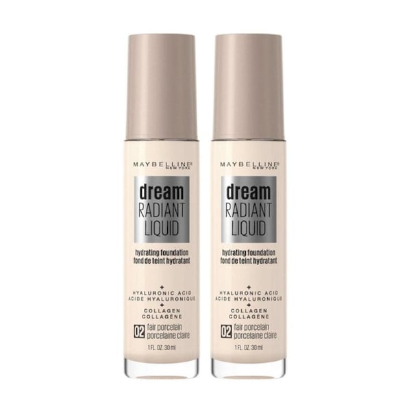 2x Maybelline Dream Radiant Liquid Foundation 30ml 02 Fair Porcelain