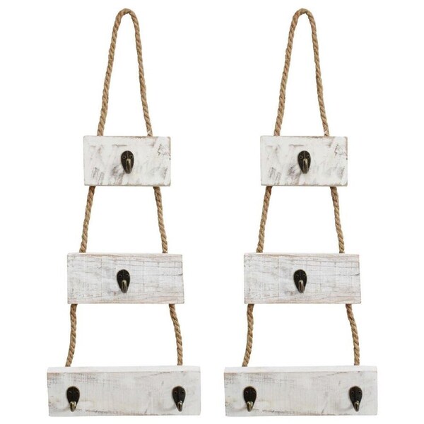 2x Rope Wall Hooks Metal/Wood/Rope 67cm Wall Hanging Coat Hanger Organiser