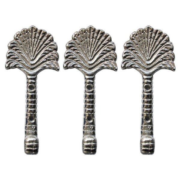 3x Hook Havana Palm Aluminum 13cm Wall Hanging Hats/Coats Hanger Organiser SLV