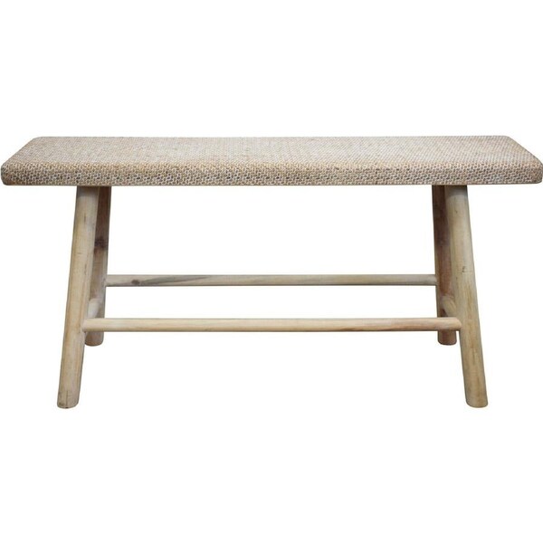 Woven Rattan Timber 92x45cm Stool Bench Seat Rectangle Home Room Furniture Wash