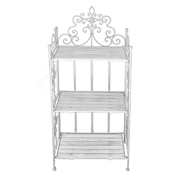 Boucle 117.5cm Metal Wood Bakers Stand Rack Home Pantry Organiser Small White