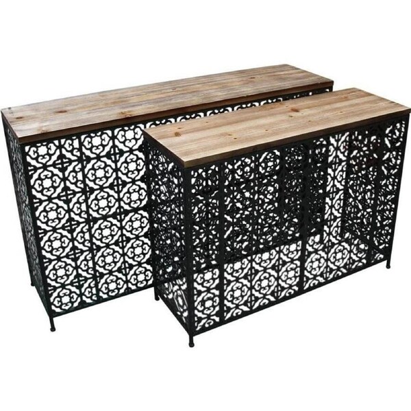 2PK Moroccan Metal/Wood 130/100cm Dark Display Table Rectangle Furniture Black