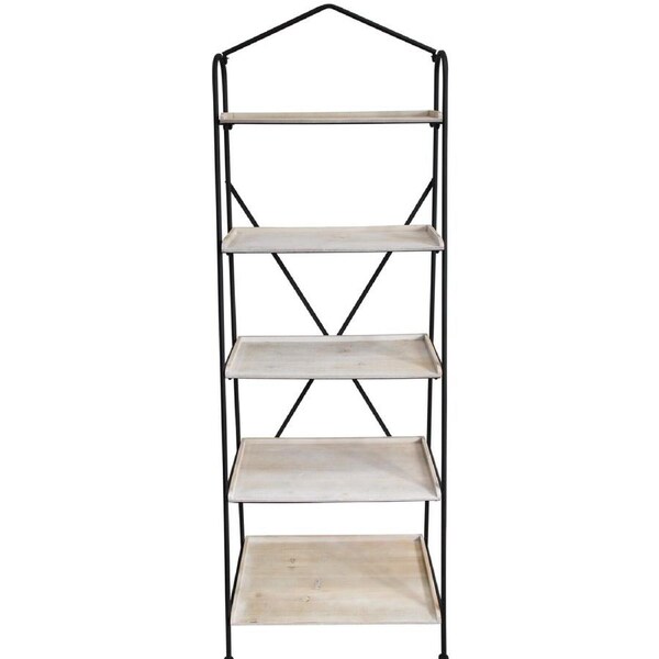 Metal Wood Timber 195cm Bakers Shelf Display Stand Rack Storage Black/Whitewash