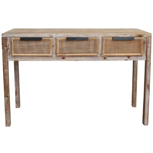 Marco Wood/Rattan/Metal 80x120cm 3-Drawer Console Table Furniture Rect Natural