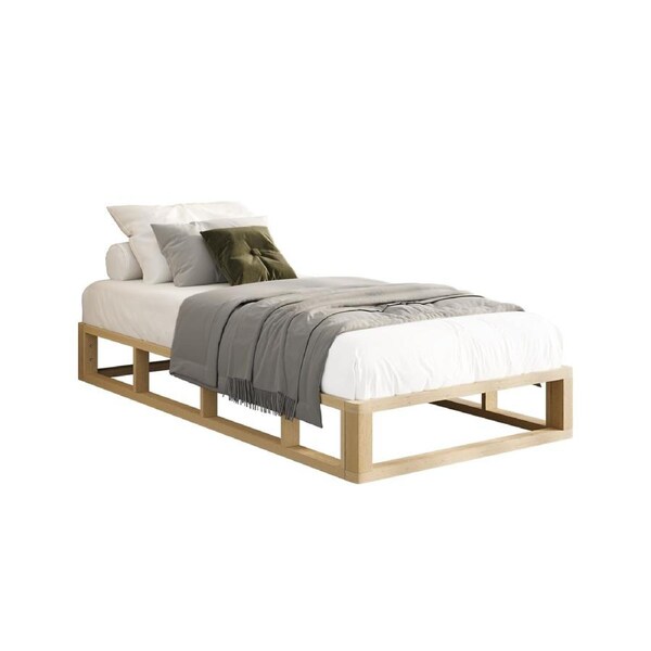 Oikiture Bed Frame Single Size Wooden Bed Base Platform Cage-like Base