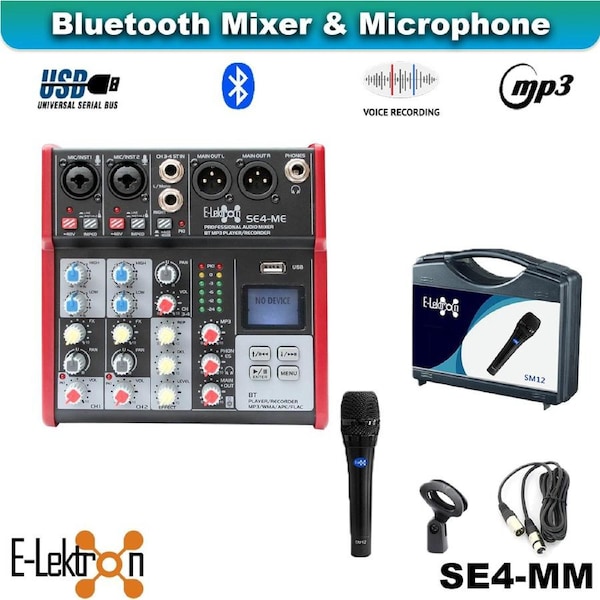 E-Lektron SE-4MM 4 Channel Bluetooth Audio Mixer Phantom Power w/ Condenser Mic