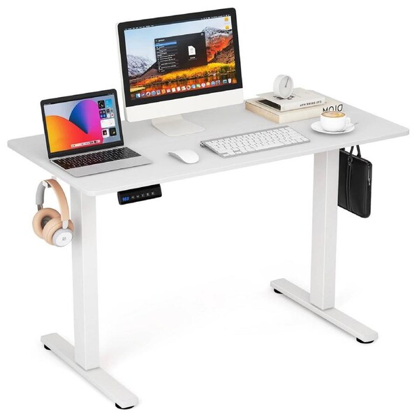 Giantex 1.2M Electric Standing Desk Motorised Sit Stand Desk Adjustable Height Stand Up Desk w/Hooks White
