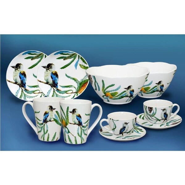 10-Piece Australian Kookaburra Watercolor Dinnerware Crockery Set Elegant Tableware