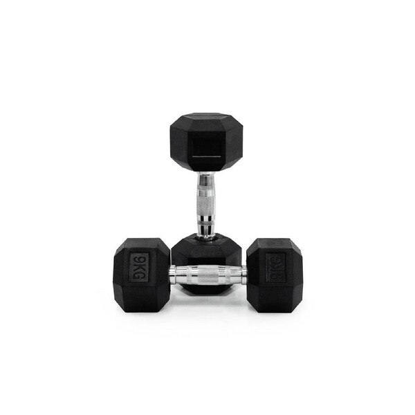 9kg Body Iron Commercial Rubber Hex Dumbbell Pair