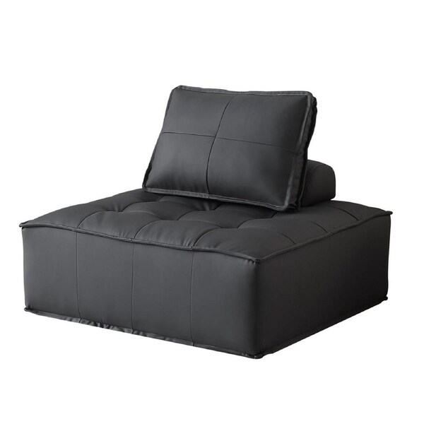 MIUZ 1pc Large Modular Sofa Lounge Chair Tofu Sofa Armless Seat PU Leather Couch Seat - Black