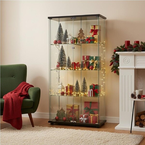 Stacked Display Cabinet Tempered Glass Show Case Floor Standing 4 Tier Shelves