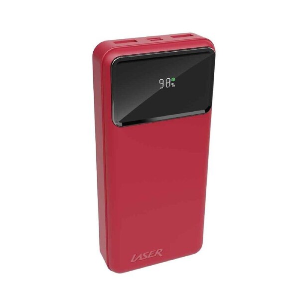 18W PD Laser Powerbank 20000mAh in Red with LED Indicator, Includes Multi-Device Charging Cable