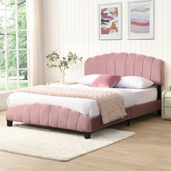 IHOMDEC Double Size Shell-Style Bed Frame Base Mattress Platform BEF04 Pink
