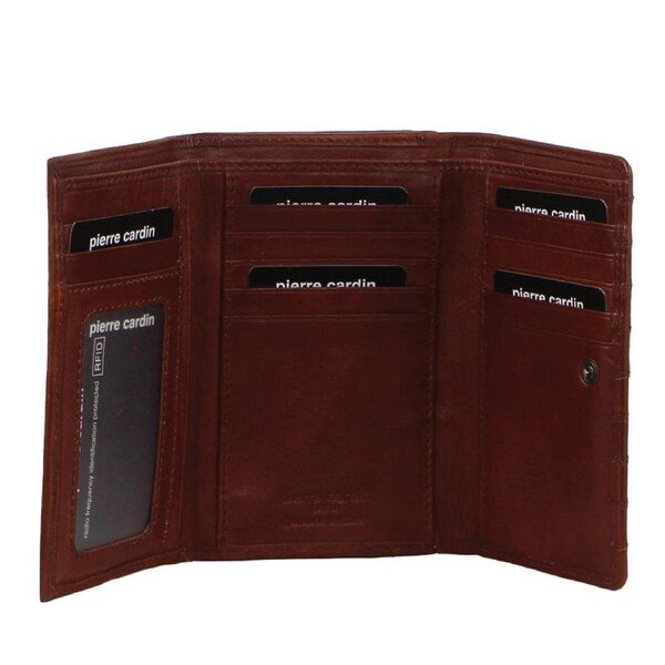 Pierre Cardin Womens Leather Wallet Stich Design Large Tri-Fold in Tan Brown