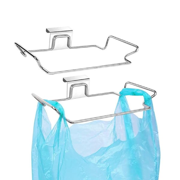 Catzon 2 Pcs Trash Bag Holder Stainless Steel Collapsible for Kitchen -Silver