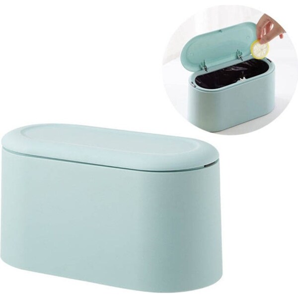 Catzon Mini Trash Can with Lid Press-Type Desk Countertop Waste Basket -LightBlue