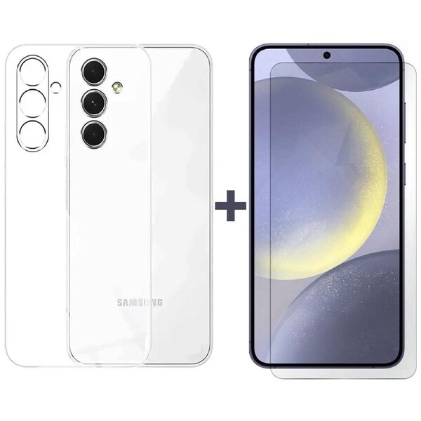 For Samsung Galaxy S24+ PLUS Case Cover and Tempered Glass Screen Protector Clear