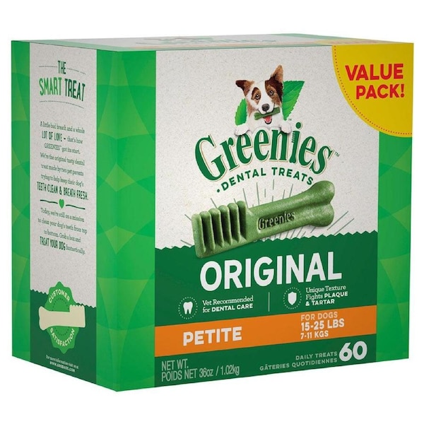 GREENIES Dog Dental Care Treats Petite Value Pack 1kg (60 Treats)