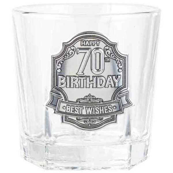 70th Birthday Badge Whisky Glass