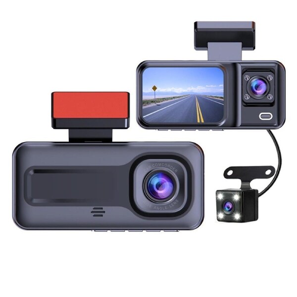 1080P 3-Channel Dash Cam Front Rear Inside Motion Detection IR Interior Night Vision