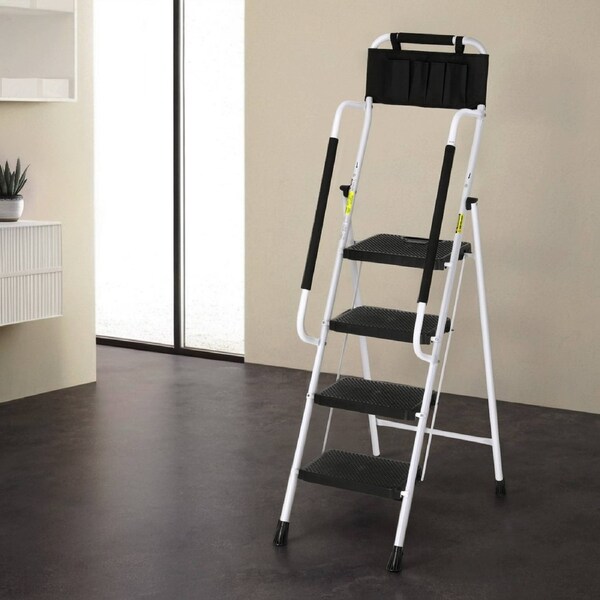 Giantz 4 Step Ladder Multi-Purpose Folding Steel Platform Tool Bag Handrails
