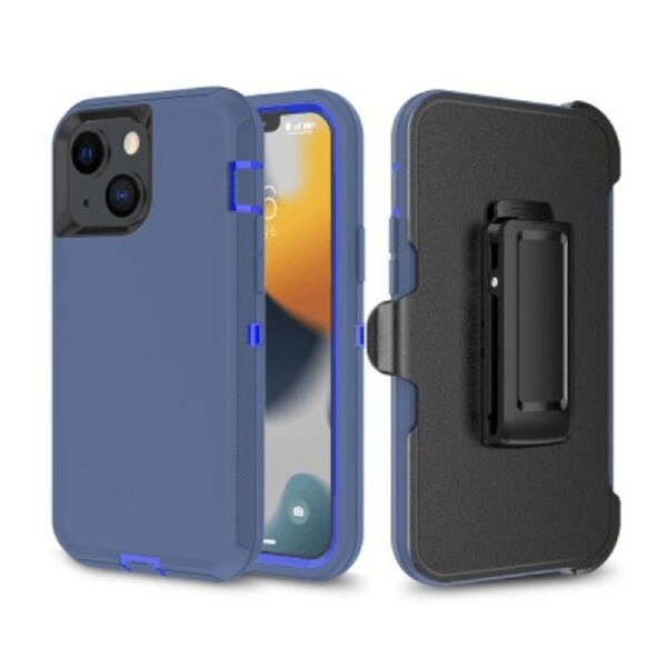 iPhone 14 Plus Rugged Armour Case Cover with 360o Rotation, Belt Clip, and Kickstand - Tough and Shockproof Protection - Navy