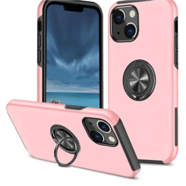 iPhone 14 Comprehensive Protection Case Cover with Magnetic Ring Holder - Anti-Shock, Anti-Falling, Long-Lasting - Pink