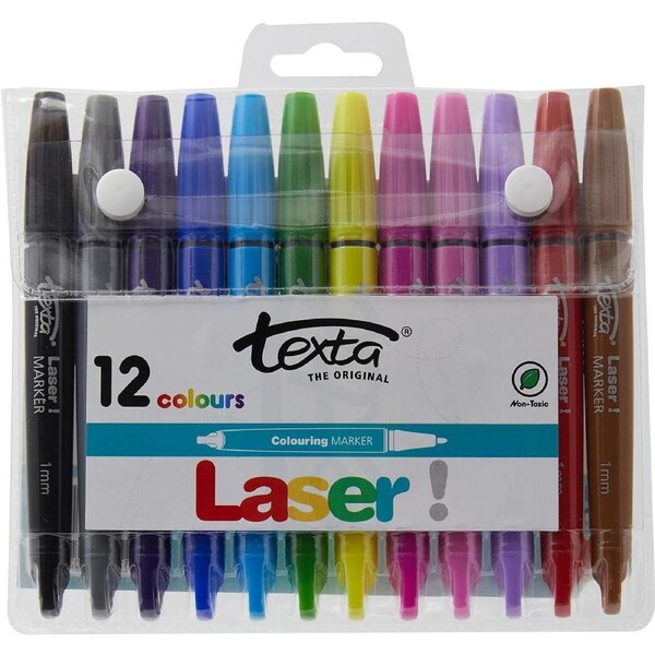 Texta Laser Colouring Markers School Fun Activity - 12 Colours
