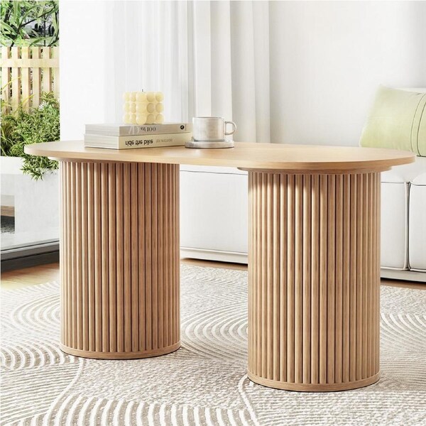 Artiss Coffee Table Oval 100CM Pine Samuel