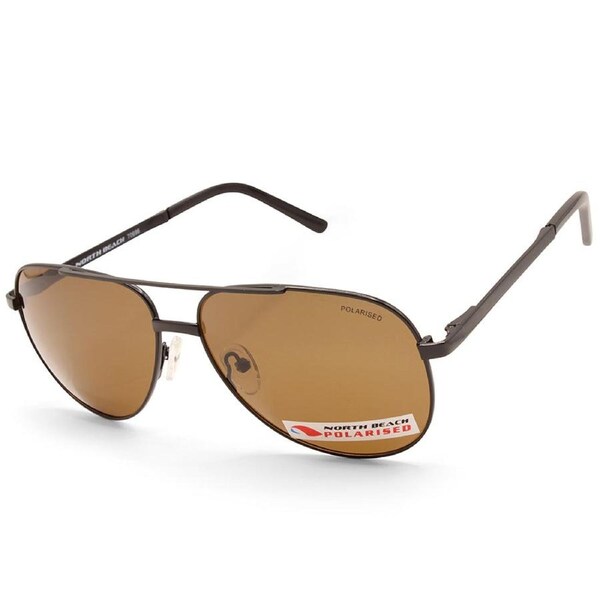 North Beach Fugu Satin Black/Brown Unisex Polarised Pilot Sunglasses
