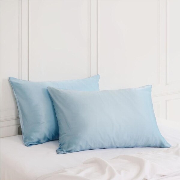 Royal Comfort Mulberry Soft Silk Luxurious Hypoallergenic Pillowcase Twin Pack Soft Blue