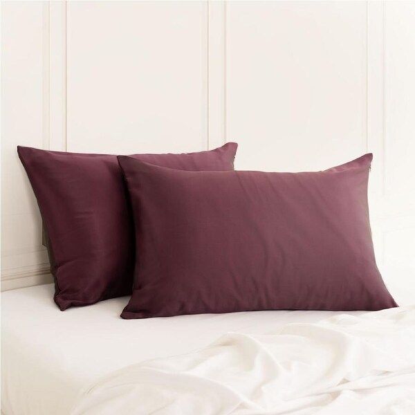 Royal Comfort Mulberry Soft Silk Luxurious Hypoallergenic Pillowcase Twin Pack Malaga Wine