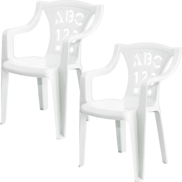 2PK Tuff Play Children's Alphabet Stackable Plastic Chair - Primary White 2-6Y
