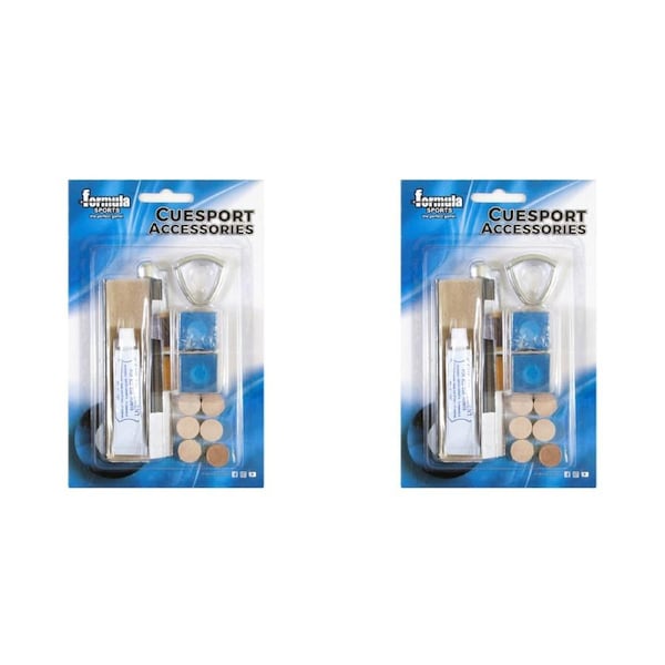 2x Formula Sports Cue Tipping Kit Chalk/Sandpaper/Clamp Accessory Set Standard