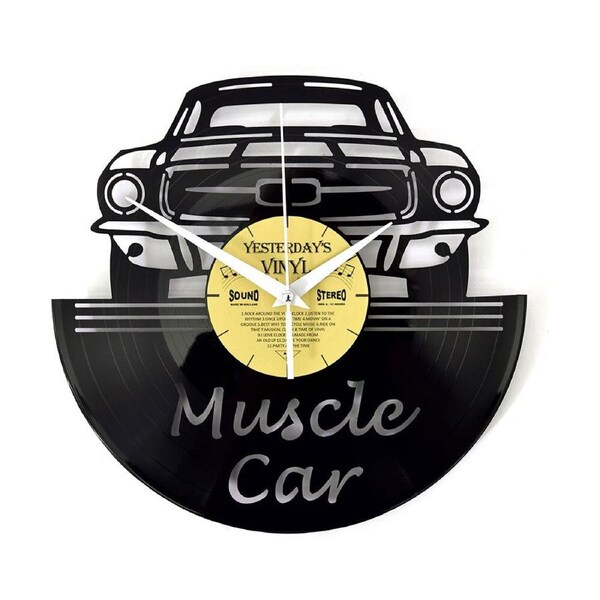 Yesterday’s Recycled Vinyl Music Lover Memorabilia Battery Clock Muscle Car