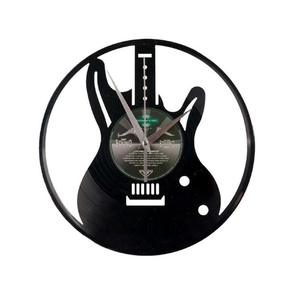 Yesterday’s Recycled Vinyl Rock Music Lover Memorabilia Battery Clock Guitar