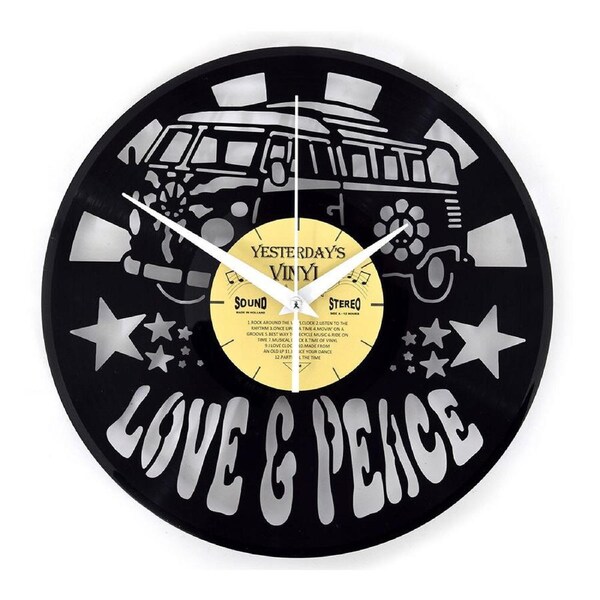 Yesterday’s Recycled Vinyl Music Lover Memorabilia Battery Clock Love & Peace