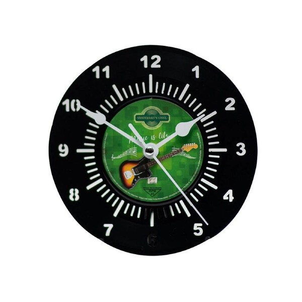 Yesterday’s Recycled Vinyl Battery Deskclock Guitar Music Is Life 18cm