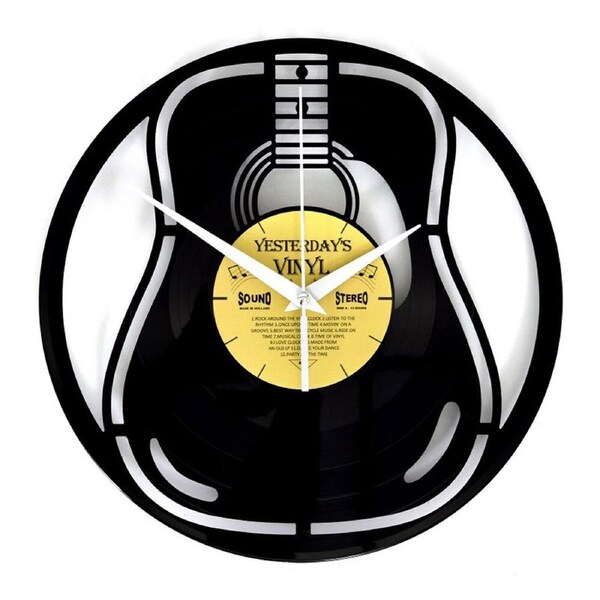 Yesterday’s Recycled Vinyl Rock-n-Roll Music Lover Battery Clock Acoustic Guitar