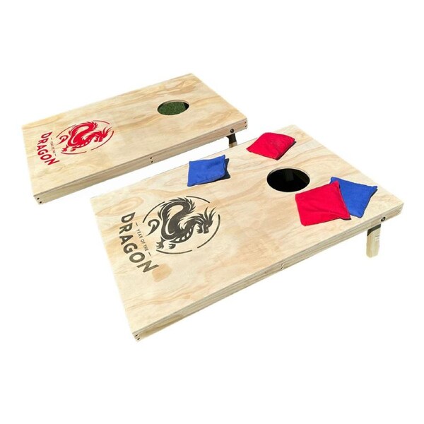 Dragonhole Custom Cornhole Game - Red Gold. Tailgate Size 0.9 x 0.6m