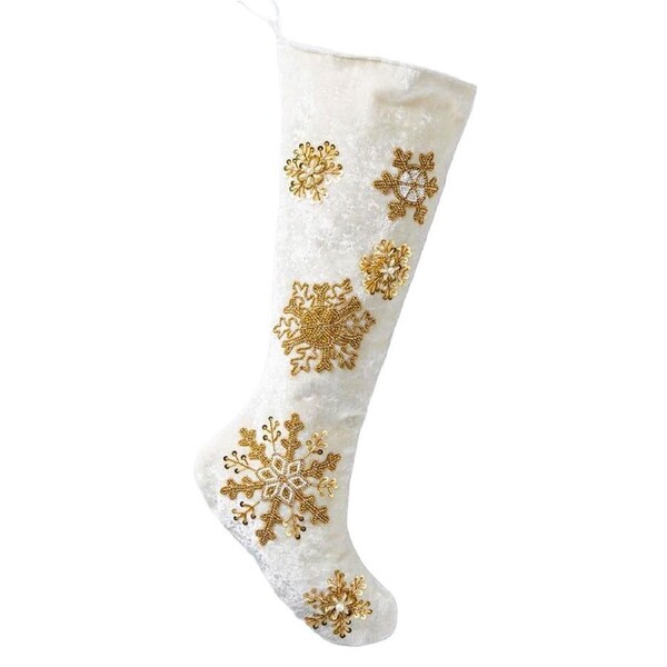 IVORY Velour Stocking w/Gold Beading 58CM