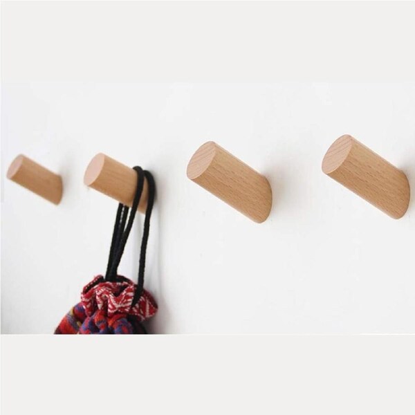 Felidio Wood Wall Hooks, 4 Pack Coat Hooks Mounted Rustic Wooden Heavy Duty Robe Hook Hat Rack - for Hanging Bathroom Towels Clothes Hanger (Beech Wood)