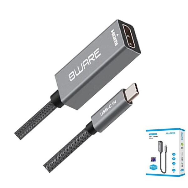 8ware 10cm USB-C to HDMI Male-Female Adapter Converter Cable Retail Pack for PC Laptop iPad MacBook Pro/Air Surface Dell XPS to Monitor Projector TV