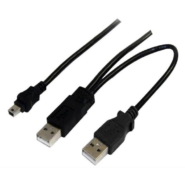 Astrotek USB 2.0 Y Splitter Cable - Type A Male to Mini B 5 pins 1m + USB Type A Male 2m Black Colour Power Adapter Hub Charging 20cm