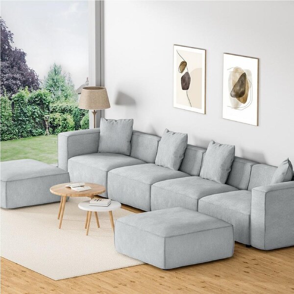 1x Artiss Sofa 6 Seater Modular Chaise Set Grey